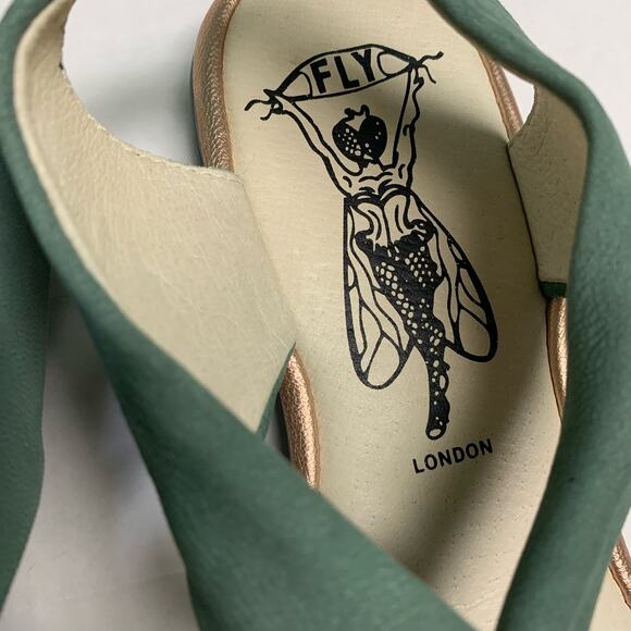 FLY London Women's Green Leather Cross Fabric Slip-On Sandals EU Size 40 - Picture 6 of 8